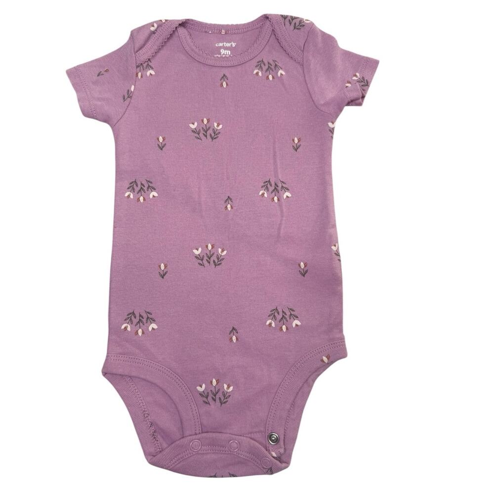Carter's Bodysuit Bundle Baby Girl Flowers Purple Black 9 Months - Picture 2 of 6